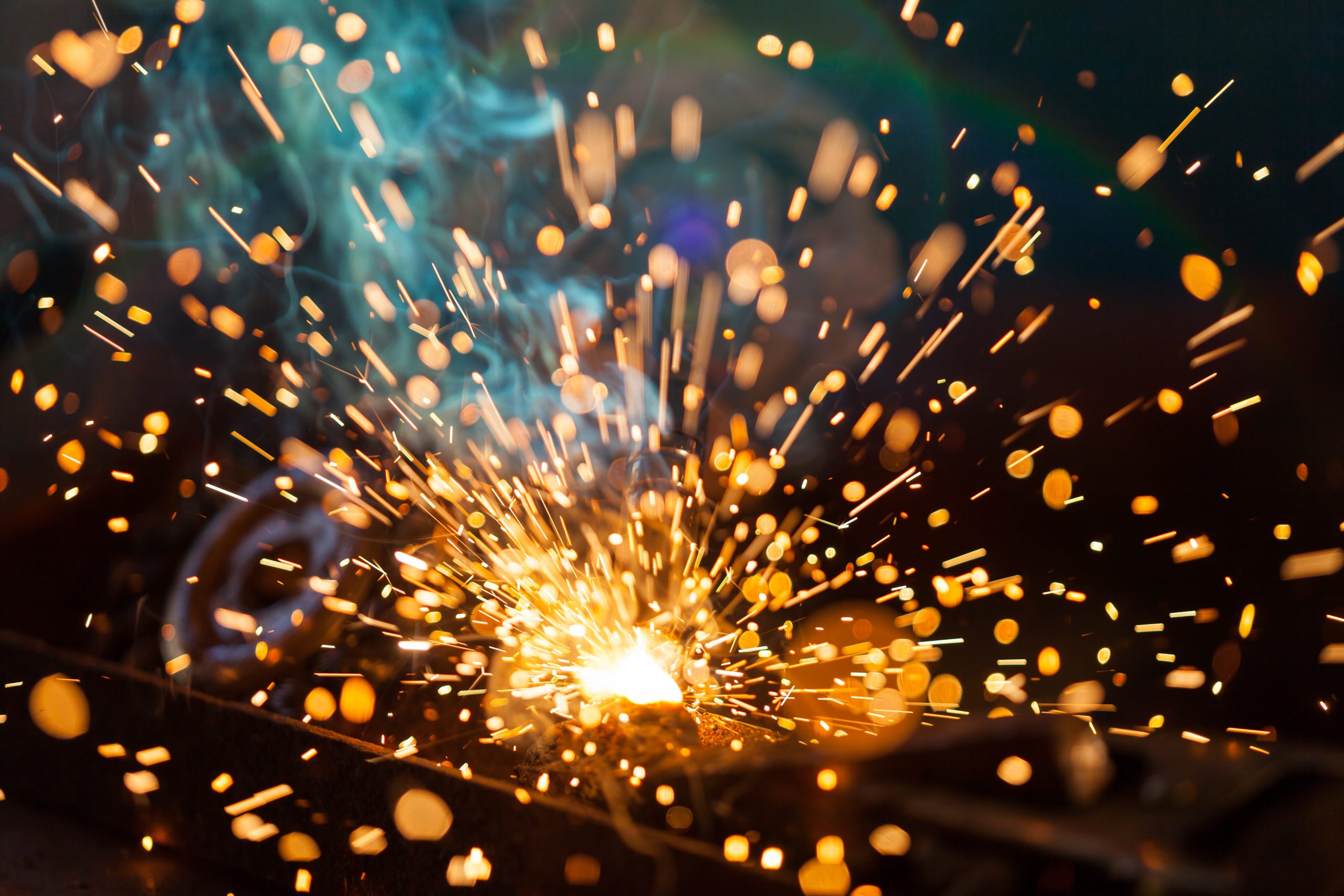 Welder in action. Low depth of focus